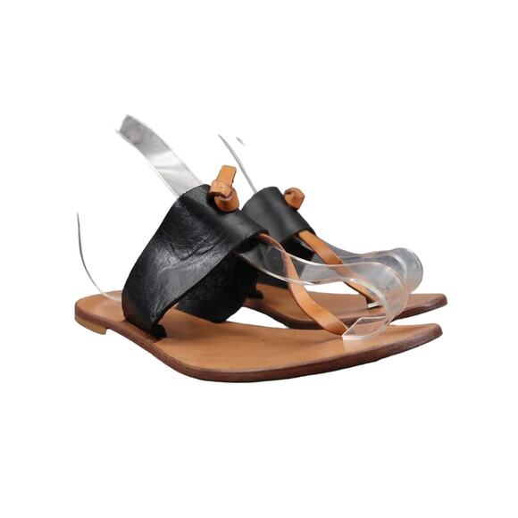 Joie Shoes Womens 35.5 Sandals Flat Thong Two Tone Leather Chic A La Plage Black - Picture 1 of 15